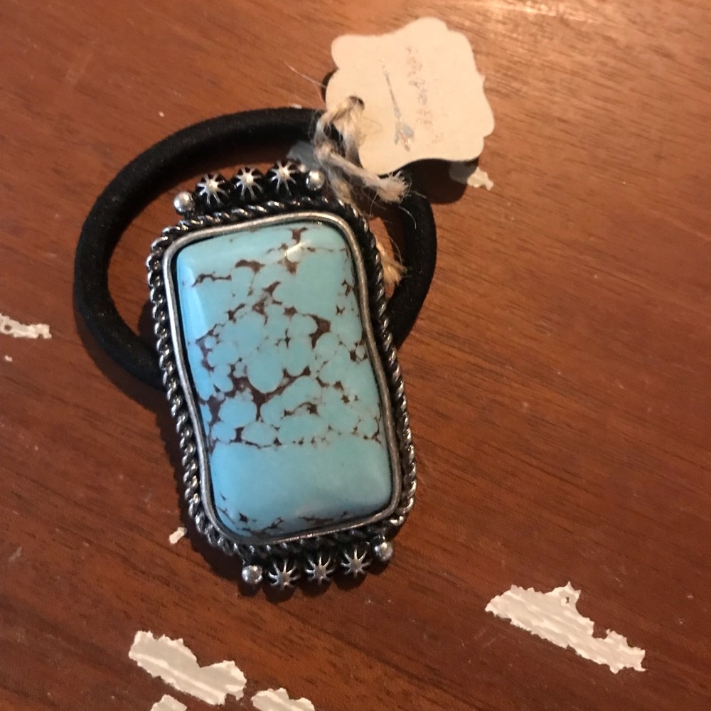 Faux silver and turquoise hair tie